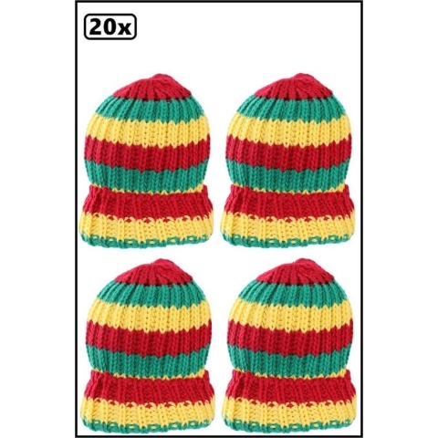 20x Muts gebreid rood/geel/groen