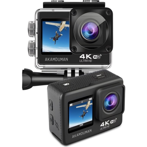 Akamduman® Action Camera 4K 24mp 60 fps - Actie camera - Gopro - Vlog camera - Dashcam - Wifi camera - Onderwatercamera - Inclusief SD kaart en Accessoires