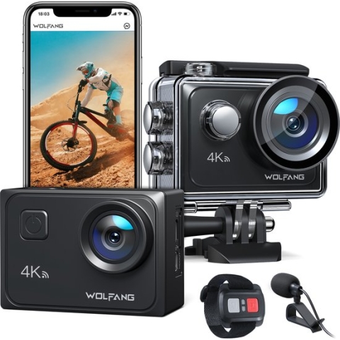 WOLFANG GA300 Action Camera - 4K 60FPS - Waterdicht 40M - EIS Stabilisatie - WiFi - Externe Microfoon - Afstandsbediening - Accessoire Kit