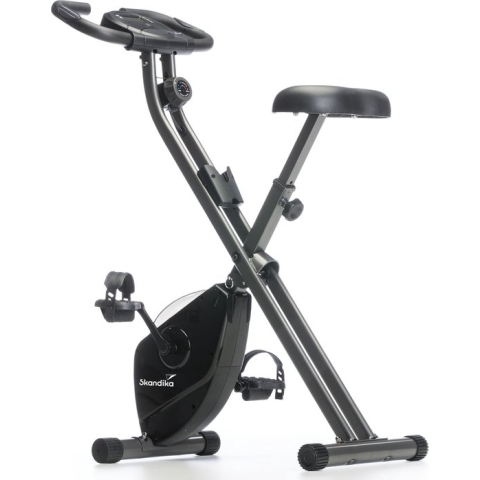 Skandika Foldaway X-1000 Hometrainer Fiets – Hometrainers - Fitnessbike – Hometrainer fiets inklapbaar - Fitness fiets opvouwbaar met handpulssensoren, 8-staps magnetische weerstand, LCD display, 130 kg max. Gebruikersgewicht - zwart/oranje