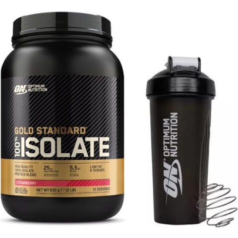 Optimum Nutrition Gold Standard 100% Isolate Bundel  - Strawberry Whey Proteine Isolaat + ON shakebeker - 930 gram (31 shakes)