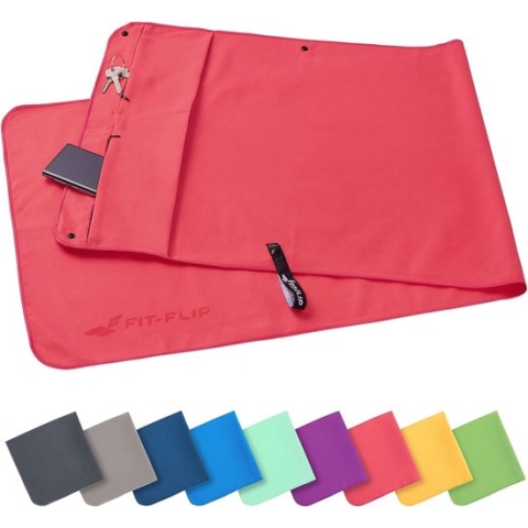 Fitnesshanddoekenset met ritsvak + magneetclip + extra sporthanddoek | voor octrooi aangemelde multifunctionele handdoek, microvezel handdoek - koraal