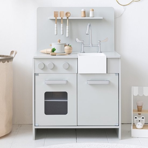 Petite Amélie ® Kinderkeuken Hout - Inc. 7 Speelgoed Keuken Accessoires - Klassieker voor de Kleine Chefkok - Hoogte 55 cm - Mint Grijs