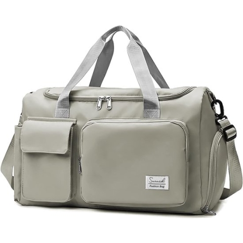 Sporttas, reistas voor dames en heren, meisjes, handbagage, weekendtas met schoenenvak en apart nat, lichte zwemtas, donkergrijs