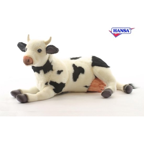 Hansa Koe Knuffel zwart/wit liggend 45 cm