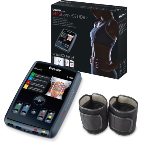 Beurer EM 95 EMS homeSTUDIO EMS trainer - High-end – Bluetooth® - beurer EMS HomeStudio-app - 4 Manchetten - 8 Elektroden – 3,5” TFT kleurenscherm – 40 Programma's - Incl. riemclip en adapter - 3 Jaar garantie