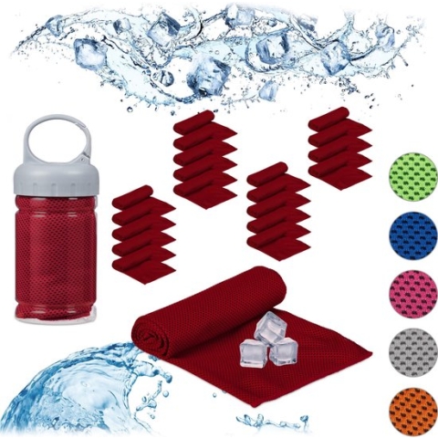 relaxdays 20x verkoelende handdoek - sporthanddoek - ijshanddoek - cooling towel - rood