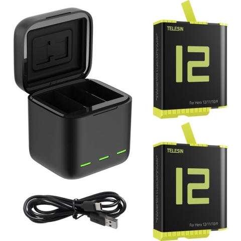Telesin Oplaadbox met 2 batterijen voor GoPro 9 / GoPro 10 / GoPro 11 / GoPro 12