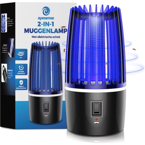 Professionele AyeSense 2 in 1 Muggenlamp - Draadloos & Oplaadbaar - 4000mAh ingebouwde Batterij - Muggenvanger – Insectenlamp– Muggenlamp UV