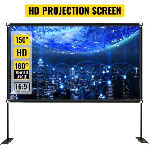 ShopbijStef - Vevor XXL 150 Inch Projector Scherm - 4K Full HD Kwaliteit - 160 Graden Kijkhoek - 16:9 Beeldverhouding - Inclusief Standaard - Zwart