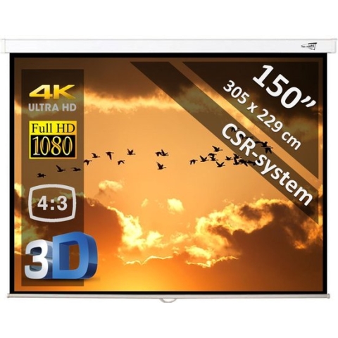 Manueel Projectiescherm - 150" (380 cm) - 305 x 229 cm - 4:3 - beamer scherm - WITTE behuizing