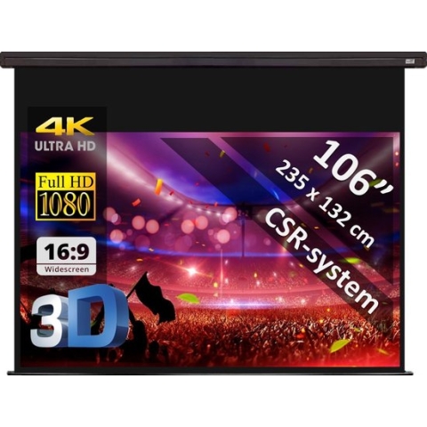 Manueel Projectiescherm - 106" (270cm) - 235 x 132 cm - 16:9 - mét CSR-systeem - beamer scherm - ZWARTE behuizing