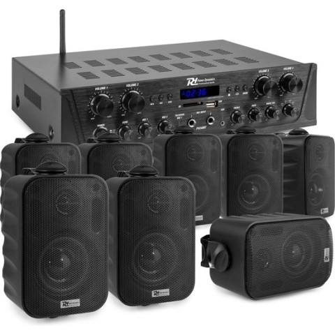 Geluidsinstallatie met Bluetooth - PV240BT 4-zone versterker audio + 8 BGO30 zwarte 3'' speakers
