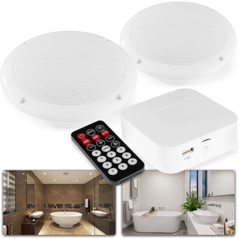 Badkamer speakers - Power Dynamics BT20 versterker met Bluetooth en 2 inbouw speakers