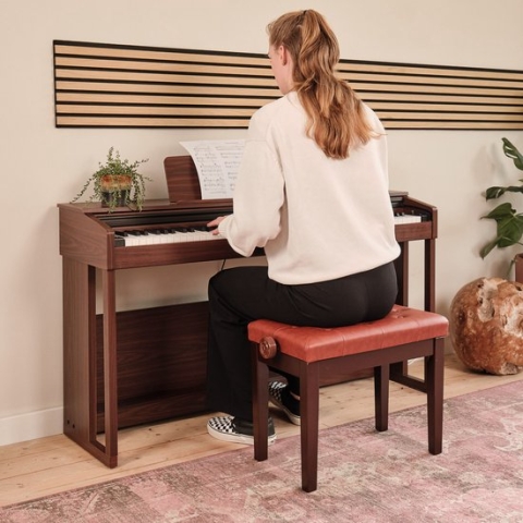 Innox PB 10RB Pianobank - Pianokruk in hoogte verstelbaar - Rood / Bruin - Kruk voor piano en keyboard