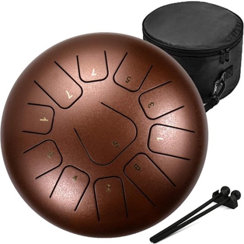 12 Inches Staal Tong Drum C Sleutel 11 Notes, Percussie-Instrument, Stalen Tongtrommel Hand Pan Drum met Mallets/Trommel Draagtas, Bruin