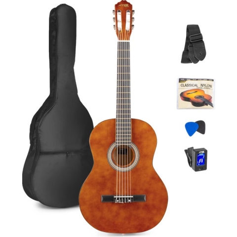 Klassieke Akoestische Gitaar met Nylon Snaren - MAX SoloArt - Beginnersset met Accessoires - Bruin