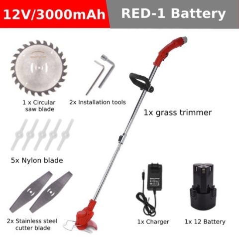Dripio Grastrimmer - Elektrisch Grastrimmers - Grasmachine - Grasmaaier - Draadloze - Instelbare steel - met 2 Accu en Oplader - voor Tuin Gazon Trimmen - Rood