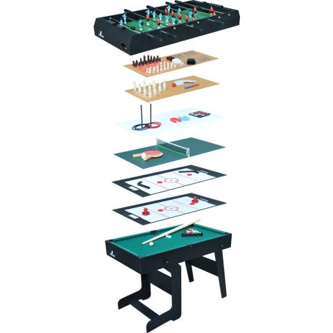 Cougar All-in-One 16-in-1 Multi speeltafel opklapbaar Zwart - Voetbaltafel, pooltafel, airhockeytafel, tafeltennistafel en shuffleboard - Inclusief accessoires