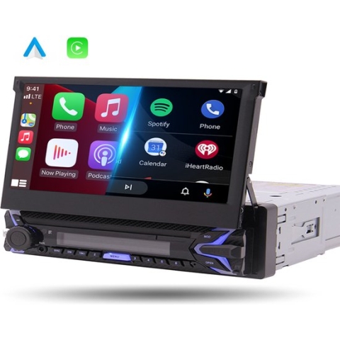 Boscer® 1Din Autoradio - Apple Carplay & Android Auto - 7" HD Automatisch Klapscherm - Motor Klapscherm - USB, Aux, Bluetooth - MP5 - Achteruitrijcamera