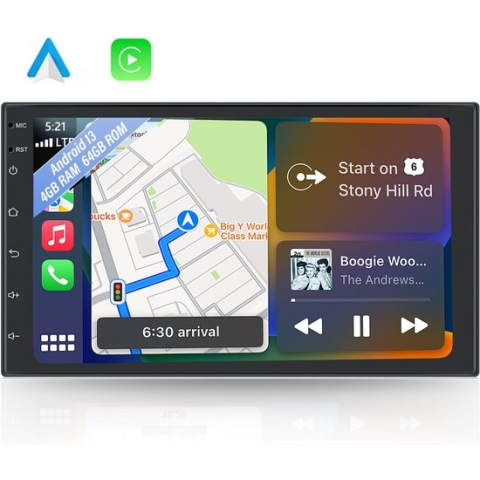 Boscer® Autoradio 2Din Universeel - Android 13 - Apple Carplay & Android Auto (Draadloos) - 8-Core 4+64GB - 7 Inch HD Touchscreen - GPS Navigatiesysteem - Achteruitrijcamera