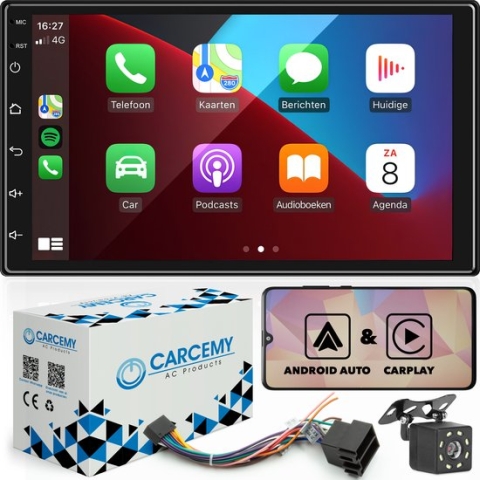 Universele Autoradio - Apple Carplay & Android Auto -Bluetooth - Navigatie - Handsfree - Android met Google Play -7'' Touchscreen