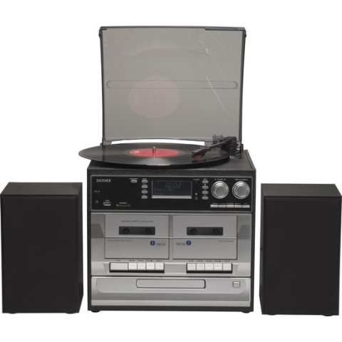 Denver Retro Platenspeler met Speakers - DAB Radio CD Speler - Dubbele Cassette - FM Radio - Hout - MRD166