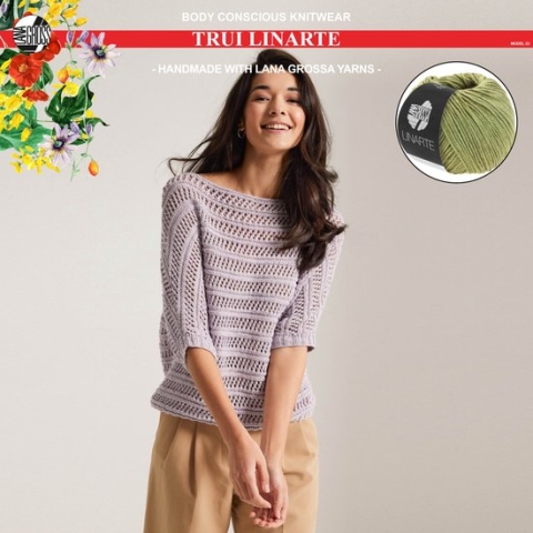 Breipakket trui mt. 44 met Linarte garen model 23 van Lana Grossa Classici 24- kleur olijf