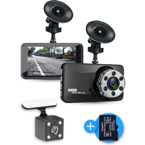 Nuvance - Dual Dashcam voor Auto - Dashcams Voor en Achter - Full HD - Incl. 32gb SD Kaart - Parkeermodus met G-sensor en Nachtvisie - 170° Wijdhoek en IPS Display