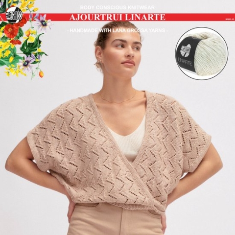 Breipakket ajourtrui mt. 36/38 met Linarte-garen model 25 van Lana Grossa Classici nr. 24-kleur wit