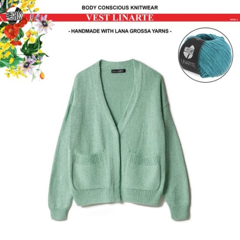 Breipakket vest mt. 36/38 met Linarte garen model 8 van Lana Grossa Classici 24- kleur petrol