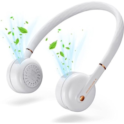 TOP-AA Neck Fan, bladloos Oplaadbare(USB) luchtkoelerventilator Mini handsfree bladloze nekventilator met LED-licht, wit