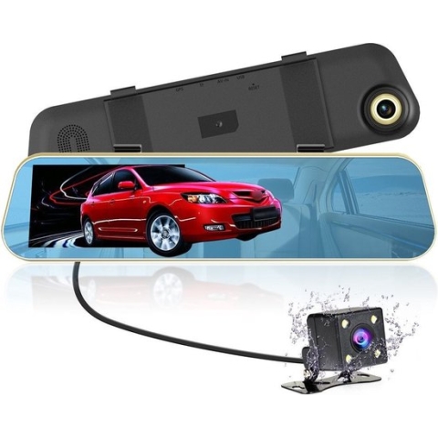 TechU™ Dashcam Voor en Achter Camera – M30 Zwart – Dashboardcamera – 4.3” Scherm & 12” Spiegel – G-sensor – Bewegingssensor – Loop recording – Nachtvisie – 150° Wijdhoeklens – Incl. Achteruitrijcamera - voor auto