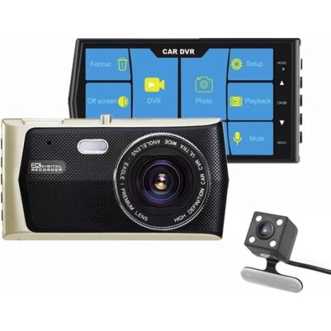 TechU™ Dashcam Voor en Achter Camera – M22 – Dashboardcamera – 4” Scherm – 170° Wijdhoeklens – G-sensor – Bewegingssensor – Parkeermodus – Loop recording – Nachtvisie – Incl. Achteruitrijcamera - voor auto