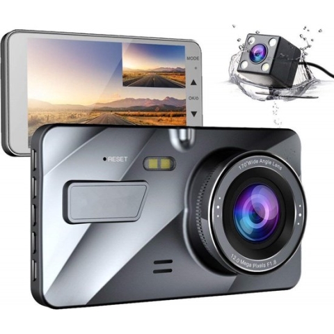 TechU™ Dashcam Voor en Achter Camera – M06 Pro – Dashboardcamera – 4” Scherm – Full HD 1080P – 170° Wijdhoeklens – Nachtvisie – Looprecording – Bewegingssensor – G-sensor – Parkeermonitor – Incl. Achteruitrijcamera - voor auto