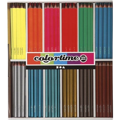 Colortime kleurpotloden, L: 17,45 cm, vulling 3 mm, metallic kleuren, neon kleuren, 144 stuk/ 1 doos