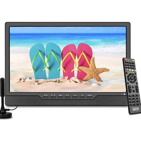 KCR 14.0" draagbare mini tv met digitale TV tuner DVB-T2/batterij USB, HDMI IN voor auto, caravan, camping, buiten. Kleur zwart