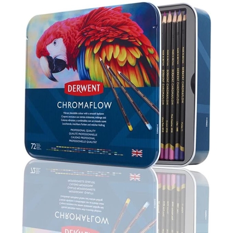 Derwent Chromaflow Kleurpotloden in Blik - Set van 72 Potloden met Zachte Kern - Assorti