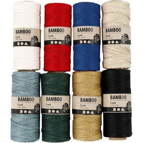 Bamboekoord. diverse kleuren. dikte 1 mm. 65 m/1 set