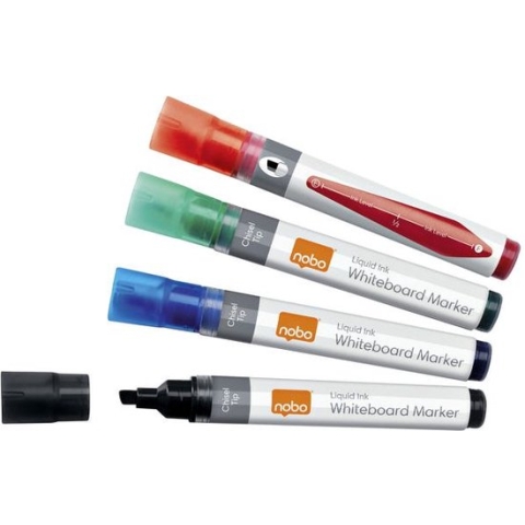 Viltstift Nobo whiteboard Liquid ink drymarker schuin assorti 4mm 4st - 12 stuks