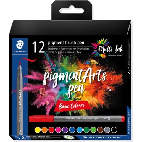 Staedtler Pigment Arts brush pen, etui van 12 stuks, Basic Colours 10 stuks