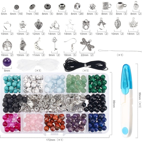 Parelset, natuursteen, 8 mm, voor sieraden, kralen voor armband, lavasteen natuurlijke kralen en metalen beslag