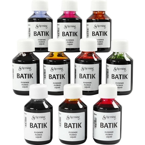 Batikverf, diverse kleuren, 10x100 ml/ 1 doos