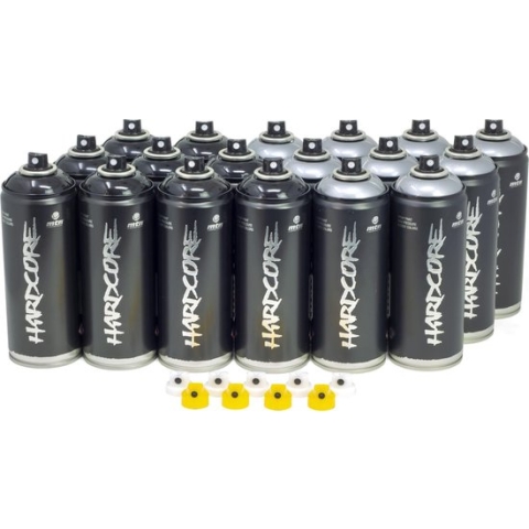 MTN Zwart & Zilver 18 stuks Pakket - Hoge druk gloss afwerking graffiti spuitverf - 400ml - Incl. 10 extra caps