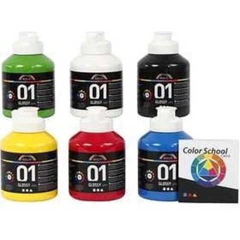 Acrylverf - Primair Kleuren - Glossy - A-color - 6x500ml