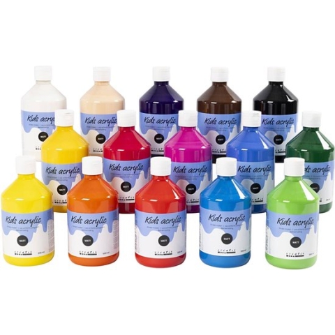 School Acrylverf Mat, matt, diverse kleuren, 15x500 ml/ 1 karton