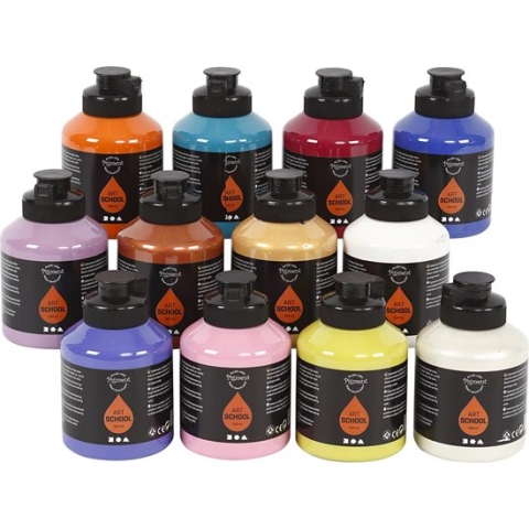 Pigment Art School, semi-glanzend, extra kleuren, 12x500 ml/ 1 doos