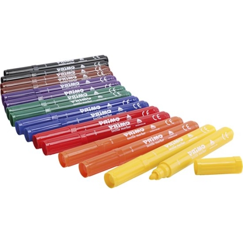 PRIMO Textielstiften. diverse kleuren. 12x8 stuk/ 1 doos