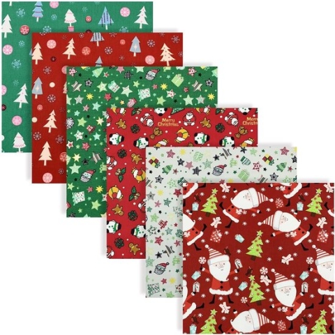 6 stuks 50 x 50 cm Kerstmis stofpakketten patchwork stoffen katoenen doek DIY handgemaakt naaien quilten stof katoenweefsel verschillende ontwerpen (rood groen)