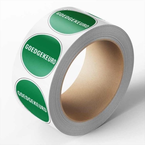 Goedgekeurd sticker, groen, 25 meter op rol 20 mm - 1150 per rol